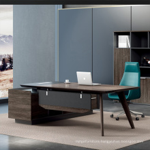 L Shape Manager Office Table Computer Desk with Solid Wood Legs